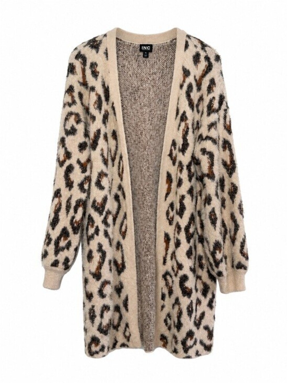 I.N.C. International Concepts XL Fuzzy Leopard Print Long Cardigan Sweater